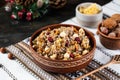 Traditional Christmas kutia. Kutya Ukrainian. Boiled wheat porridge. Slavic holiday ritual dish. Orthodox christmas.