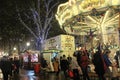 Traditional Christmas Market in Luxembourg with food stands, carousel, lights Royalty Free Stock Photo