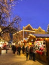 Traditional christmas market in the main square of Vipiteno Sterzing at night, Alto Adige