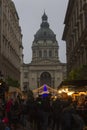 Traditional christmas markets in Budapest in front of the St. Stephen's Basilica (Szent Istvan-bazilika)