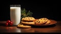 traditional christmas milk in glass, jug with cookies on Christmas lights background. A gift for Santa Claus. Waiting