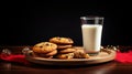 traditional christmas milk in glass, jug with cookies on Christmas lights background. A gift for Santa Claus. Waiting Royalty Free Stock Photo