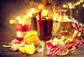 Traditional Christmas mulled wine hot drink. Holiday Christmas table Royalty Free Stock Photo