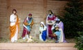 Traditional christmas nativity scene with baby Jesus Christ, Mary, Joseph and three Magi Royalty Free Stock Photo