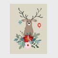 Traditional Christmas, New Year greeting card, invitation. Hand drawn illustration of reindeer with Christmas balls Royalty Free Stock Photo