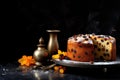 Traditional Christmas Panettone cake with dried fruits