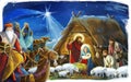 traditional christmas scene with holy family and three kings for different usage - illustration for children Royalty Free Stock Photo