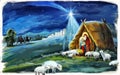 Religious illustration three kings - and holy family - tradition Royalty Free Stock Photo