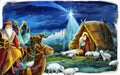 Religious illustration three kings - and holy family - tradition Royalty Free Stock Photo