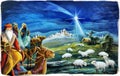 Religious illustration three kings - and holy family - tradition Royalty Free Stock Photo