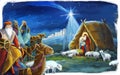 Traditional christmas scene with holy family and three kings for different usage Royalty Free Stock Photo