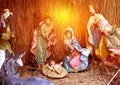 traditional Christmas scene, lights to use in illustration design Nativity scene of baby Jesus in a manger Royalty Free Stock Photo