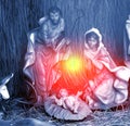 traditional Christmas scene, lights to use in illustration design Nativity scene of baby Jesus in a manger Royalty Free Stock Photo