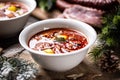 Traditional christmas sour cabbage soup with potatoes, sausage, smoked pork and mushrooms
