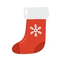 Traditional Christmas stockings. Red sock with snowflakes isolated on white background. Vector illustration. Holiday gifts Royalty Free Stock Photo