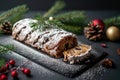 Traditional Christmas Stollen on Festive Table