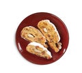 Traditional Christmas Stollen with icing sugar on white background, top view Royalty Free Stock Photo