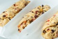 Traditional Christmas Stollen pie is ready for baking in the oven. Making German Christmas bread with raisins and candied fruits Royalty Free Stock Photo