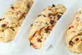 Traditional Christmas Stollen pie is ready for baking in the oven. Making German Christmas bread with raisins and candied fruits Royalty Free Stock Photo