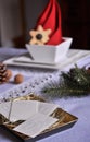 Traditional Christmas white wafer on the table. Oplatek