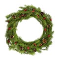 Traditional christmas wreath with pine cones and red berries isolated on a white background. Christmas holiday. Royalty Free Stock Photo