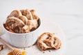 Traditional Chtristmas gingerbread cookies made of ginger, honey and cinnamon with icing