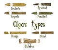 Cigar shapes types: perfecto, pyramid, torpedo, president, parejo, chisel, culebra