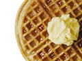 traditional classic belgium american waffle with butter and maple syrup