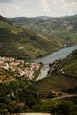 Aerial view Douro Valley with Douro river crossing PinhÃÂ£o village Royalty Free Stock Photo