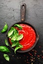 Traditional classic tomato sauce marinara for homemade food. Carrots, tomatoes, onions, basil, bay leaves, olive oil Royalty Free Stock Photo