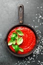 Traditional classic tomato sauce marinara for homemade food. Carrots, tomatoes, onions, basil, bay leaves, olive oil Royalty Free Stock Photo