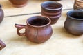 Traditional clay mug for beer stands next to the decanter Royalty Free Stock Photo