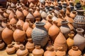 traditional clay pots filled with dried medicinal herbs Royalty Free Stock Photo