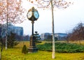 Traditional clock in Parcul Unirii park, Bucharest Royalty Free Stock Photo