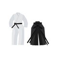 Traditional clothing for kimono in flat style, jacket, pants and belt for shade and hakama in dark color