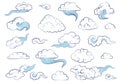 Clouds in traditional Chinese style. Big set of weather elements clouds, fog, cloudlet, wind Royalty Free Stock Photo