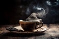 Traditional Coffee Cup With Heart-Shaped Steam On Rustic Wood Royalty Free Stock Photo