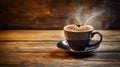 Traditional coffee cup with heart-shaped steam sits on rustic wood, evoking warmth and comfort. Ai Generated Royalty Free Stock Photo