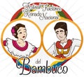 Traditional Colombian Bambuco Dancers and Flags for Folkloric Festival Event, Vector Illustration