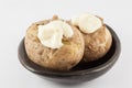 Traditional Colombian cooked potatoes called papas saladas topped with mayonnaise isolated Royalty Free Stock Photo