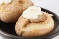 Traditional Colombian cooked potatoes called papas saladas topped with mayonnaise isolated Royalty Free Stock Photo