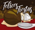 Delicious Soaked Fig, Cheese, Syrup and Greeting for Happy Holidays, Vector Illustration
