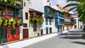 Traditional colonial architecture of Canary islands . capital of La palma - Santa Cruz with colorful balconies