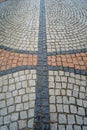 Traditional color stone wet pavement in perspective. Royalty Free Stock Photo