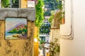 Positano, Italy - September 6, 2018 -Traditional colorful ceramic street sign Amalfi coast, Italy