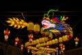 Traditional colorful chinese lion over black background