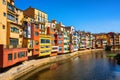 Traditional colorful facades in Girona Old Town, Catalonia, Spain Royalty Free Stock Photo