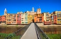 Traditional colorful facades in Girona Old Town, Catalonia, Spain Royalty Free Stock Photo