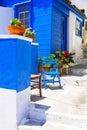 Samos island, colorful blue streets of Greece