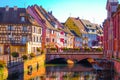 Traditional colorful half-timbered buildings in the old town of Colmar, Alsace France